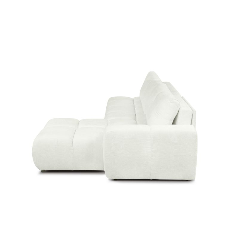 Canapé d'angle droit convertible SORELLA 4 places tissu chenille écru