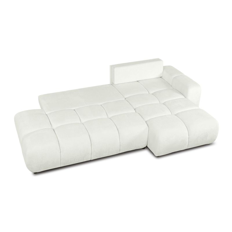 Canapé d'angle droit convertible SORELLA 4 places tissu chenille écru