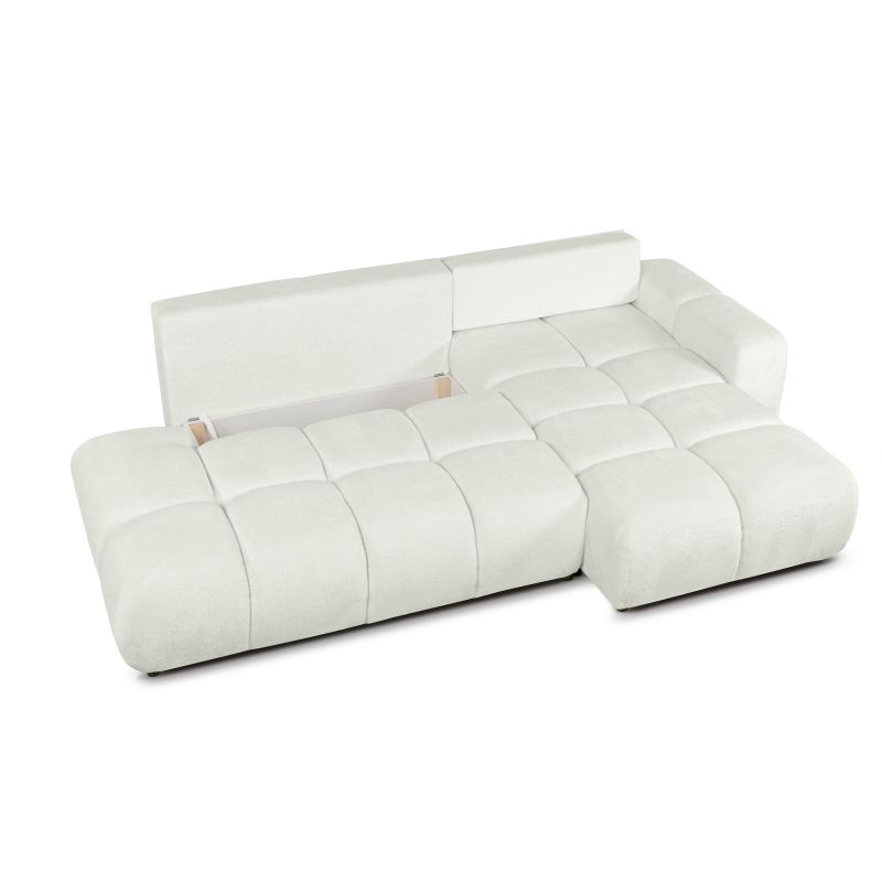Canapé d'angle droit convertible SORELLA 4 places tissu chenille écru