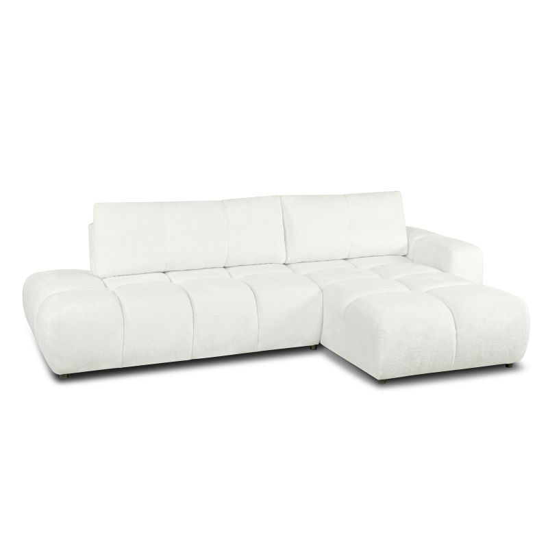 Canapé d'angle droit convertible SORELLA 4 places tissu chenille écru