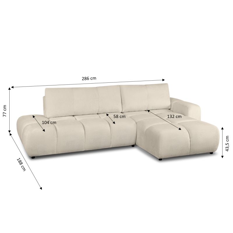 Canapé d'angle droit convertible SORELLA 4 places tissu chenille grège