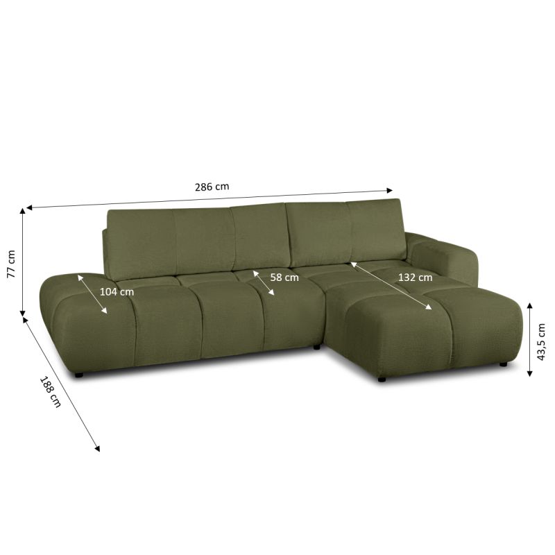 Canapé d'angle droit convertible SORELLA 4 places tissu chenille vert kaki