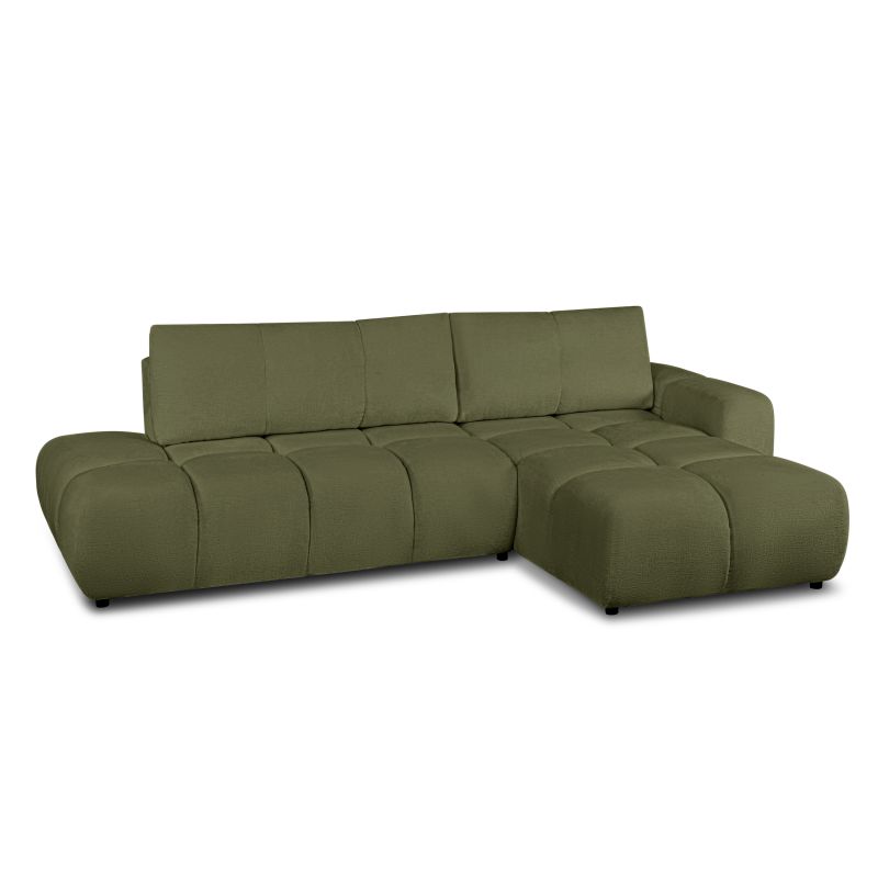 Canapé d'angle droit convertible SORELLA 4 places tissu chenille vert kaki