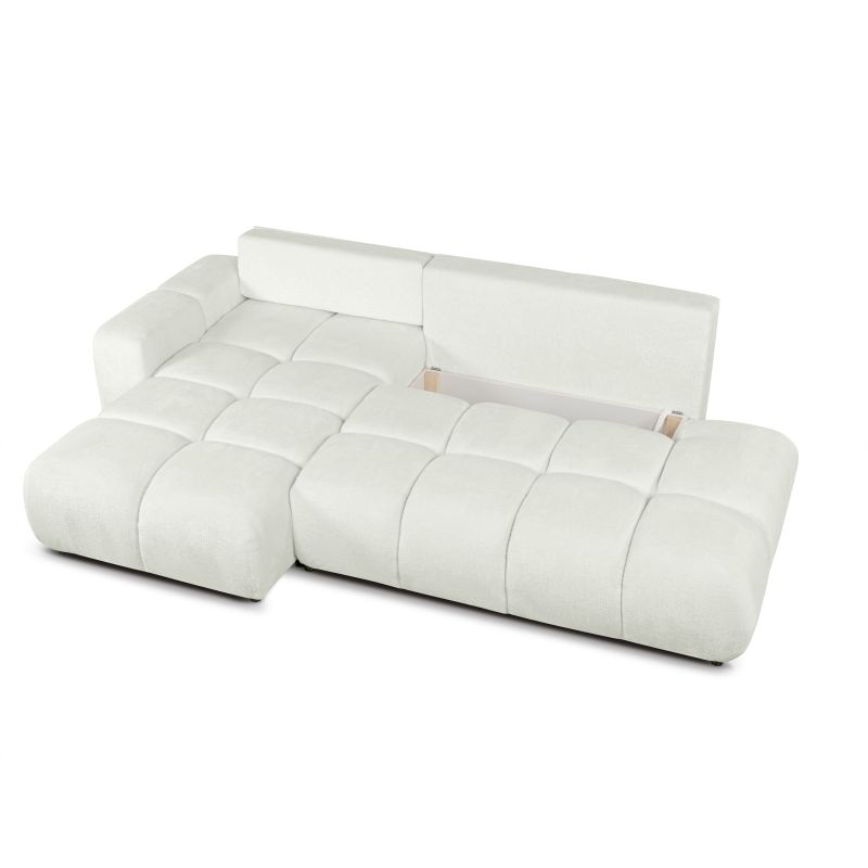 Canapé d'angle gauche SORELLA convertible tissu chenille écru 4 places
