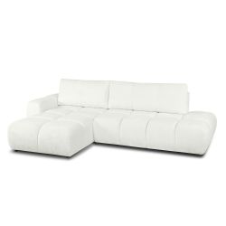 Canapé d'angle gauche SORELLA convertible tissu chenille écru 4 places
