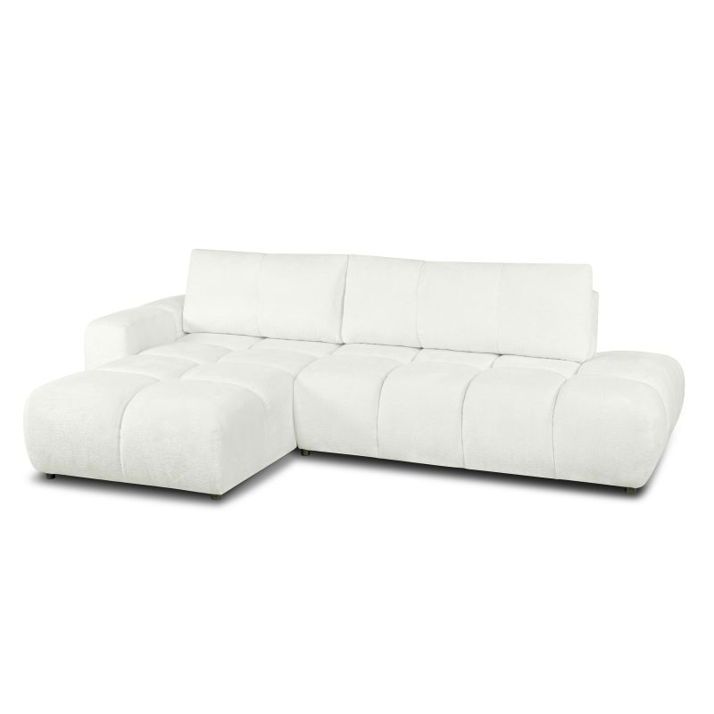 Canapé d'angle gauche SORELLA convertible tissu chenille écru 4 places