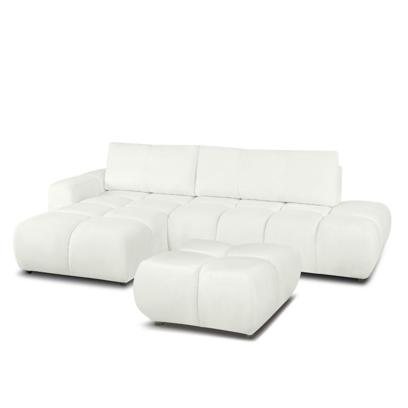 Canapé d'angle gauche SORELLA convertible tissu chenille écru 4 places