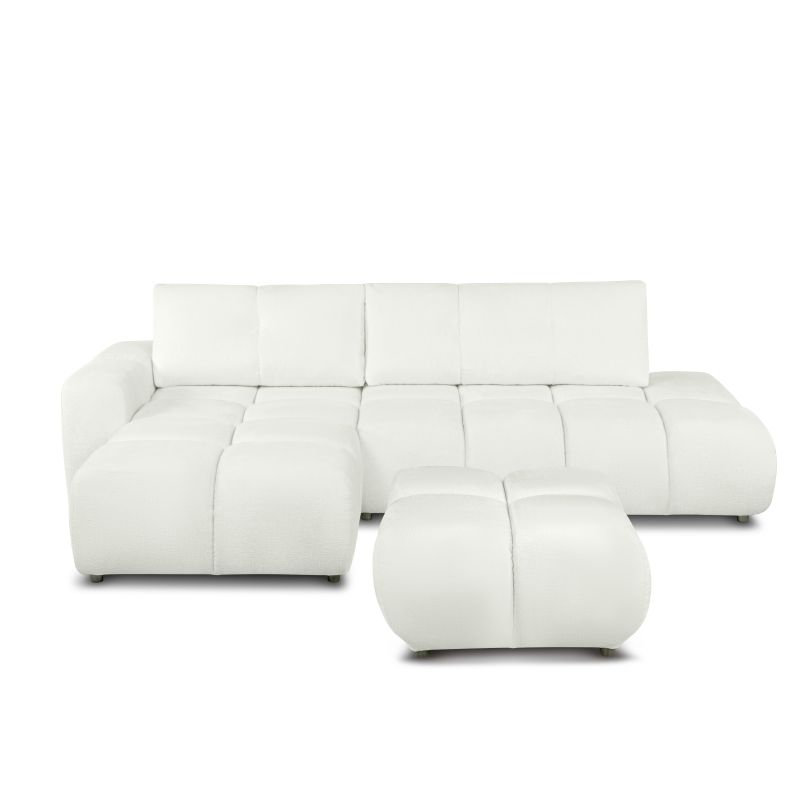 Canapé d'angle gauche SORELLA convertible tissu chenille écru 4 places