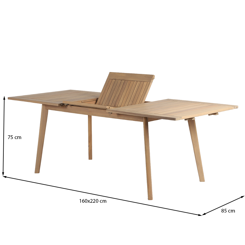 Ensemble table et 8 chaises MOLA extensible 160/220cm en bois d'acacia