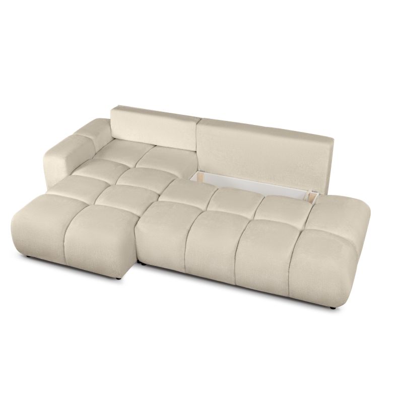Canapé d'angle gauche convertible SORELLA 4 places tissu chenille grège
