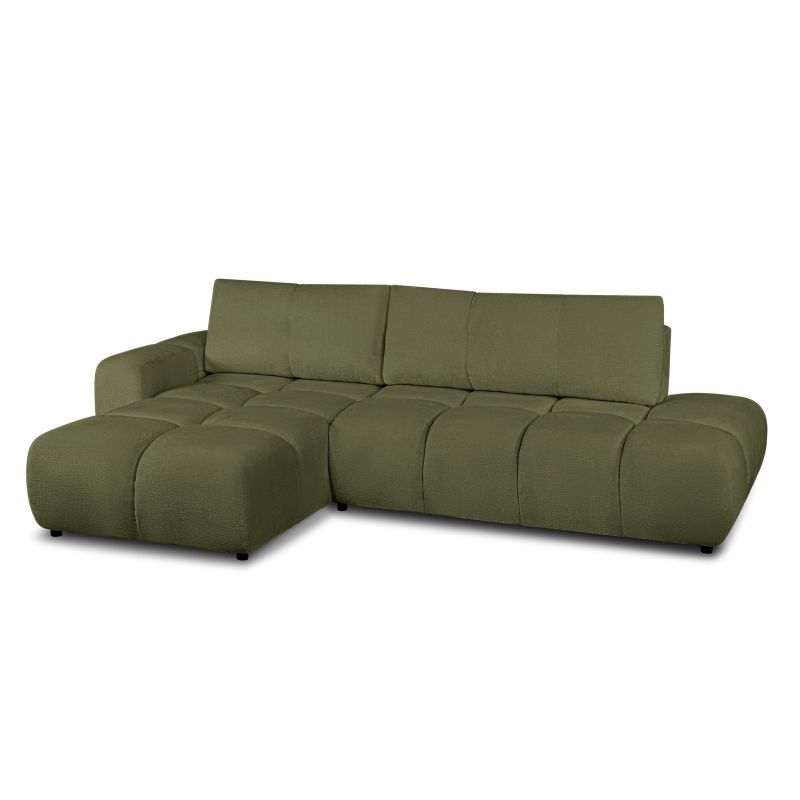Canapé d'angle gauche convertible SORELLA 4 places tissu chenille vert kaki