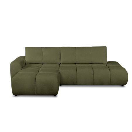 Canapé d'angle gauche SORELLA convertible tissu chenille vert kaki 4 places