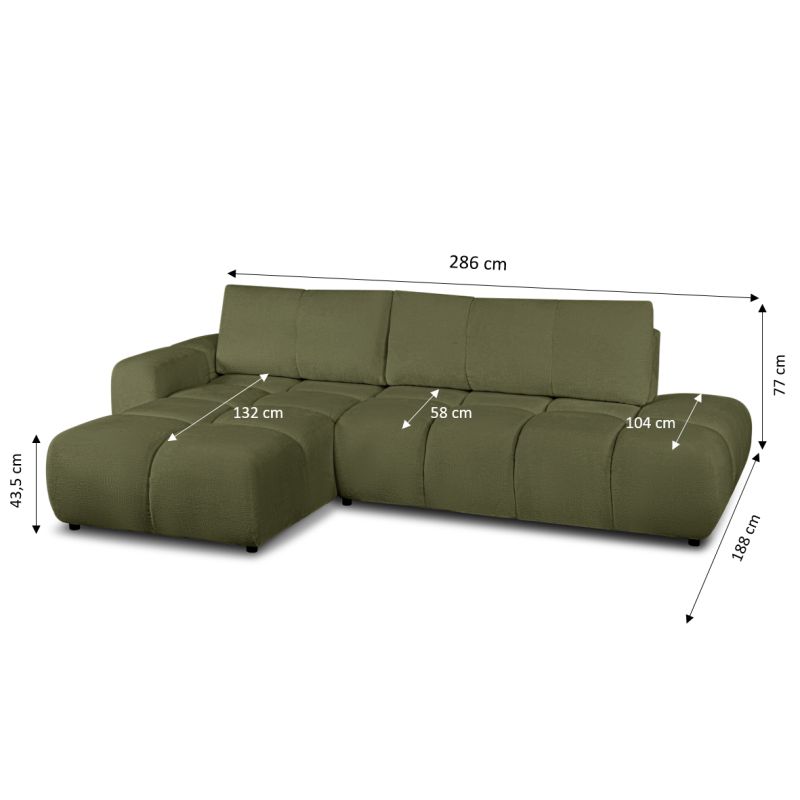 Canapé d'angle gauche convertible SORELLA 4 places tissu chenille vert kaki