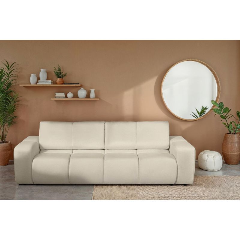 Canapé droit SORELLA convertible tissu chenille grège 3 places