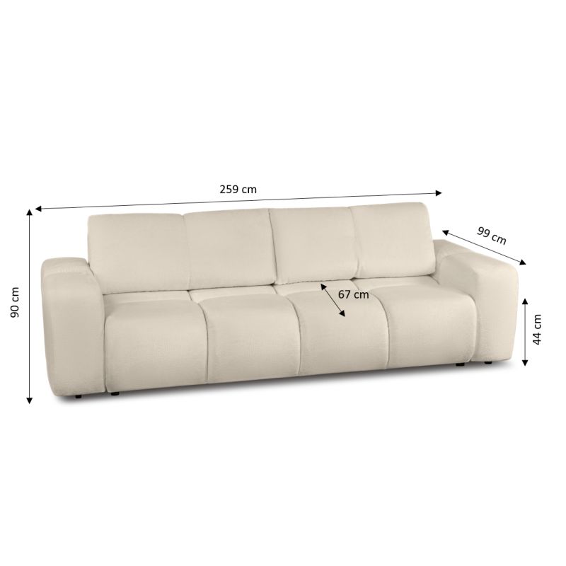 Canapé droit SORELLA convertible tissu chenille grège 3 places
