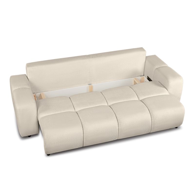 Canapé droit SORELLA convertible tissu chenille grège 3 places