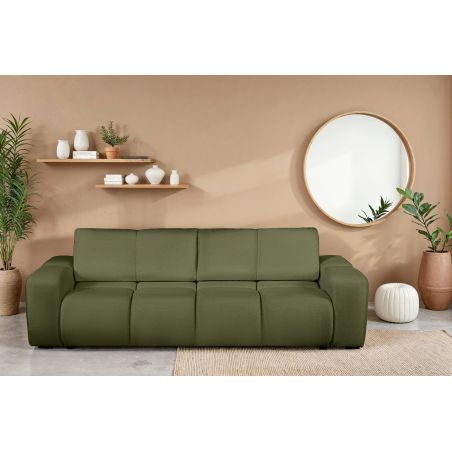 Canapé droit SORELLA convertible tissu chenille vert kaki 3 places
