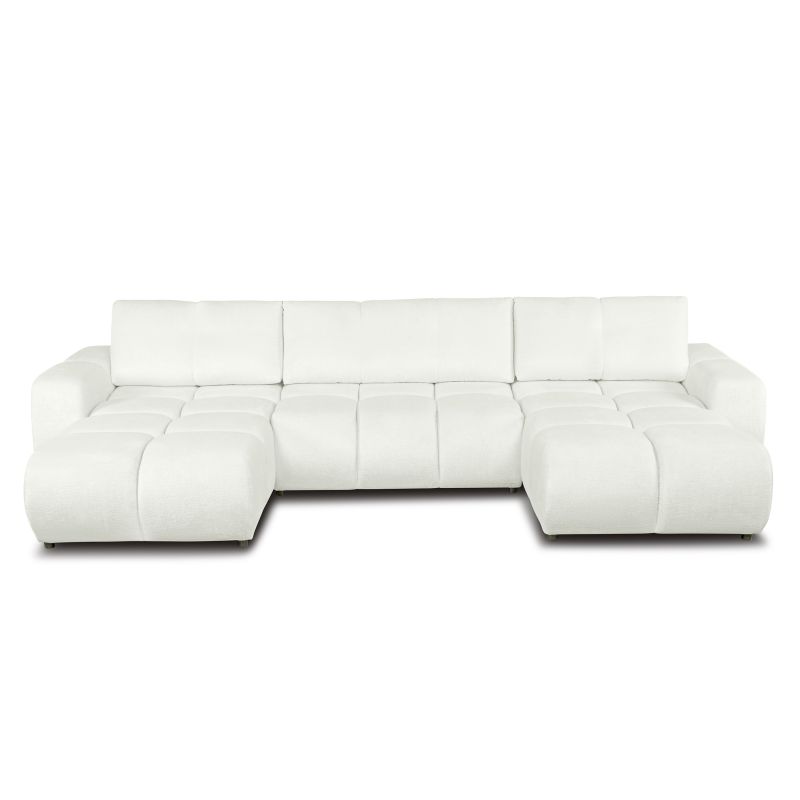 Canapé panoramique convertible SORELLA 6 places tissu chenille écru