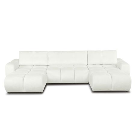 Canapé panoramique convertible SORELLA 6 places tissu chenille écru