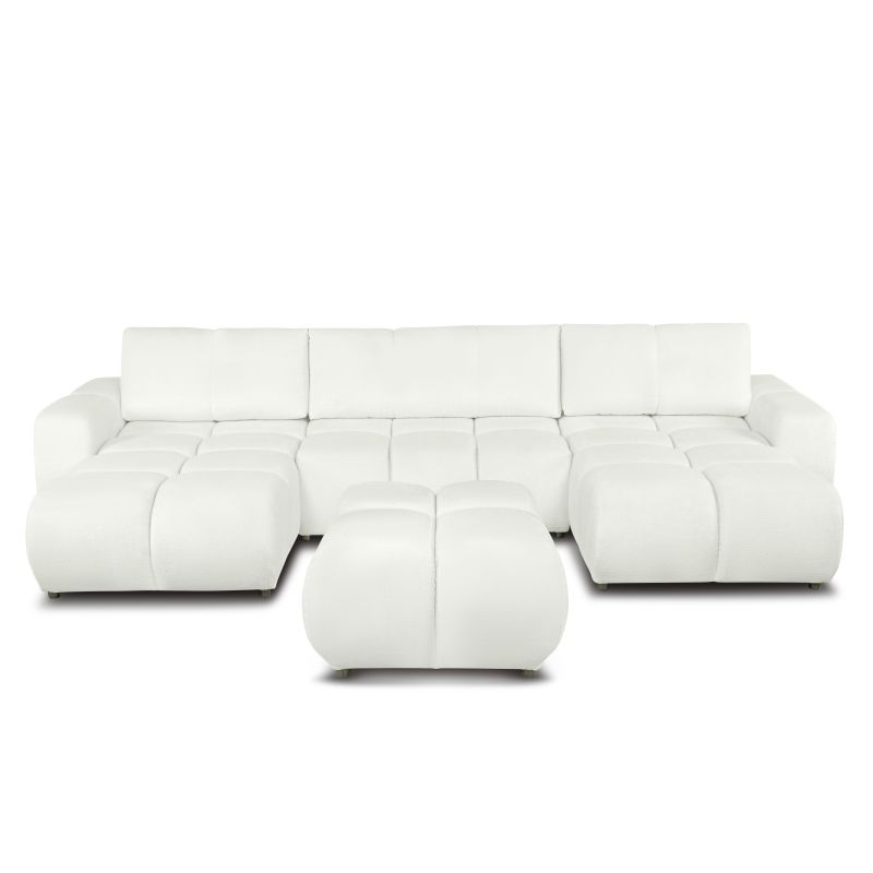 Canapé panoramique convertible SORELLA 6 places tissu chenille écru