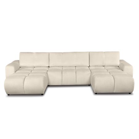 Canapé panoramique convertible SORELLA 6 places tissu chenille grège