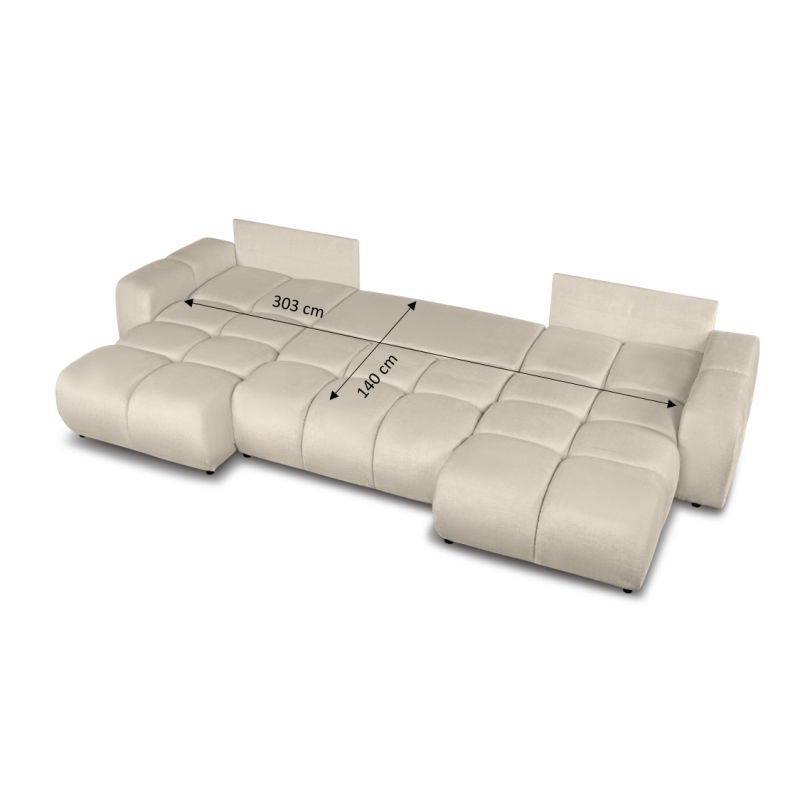 Canapé panoramique convertible SORELLA 6 places tissu chenille grège