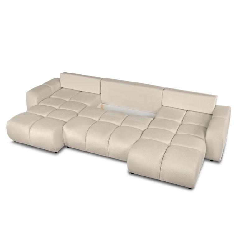 Canapé panoramique convertible SORELLA 6 places tissu chenille grège