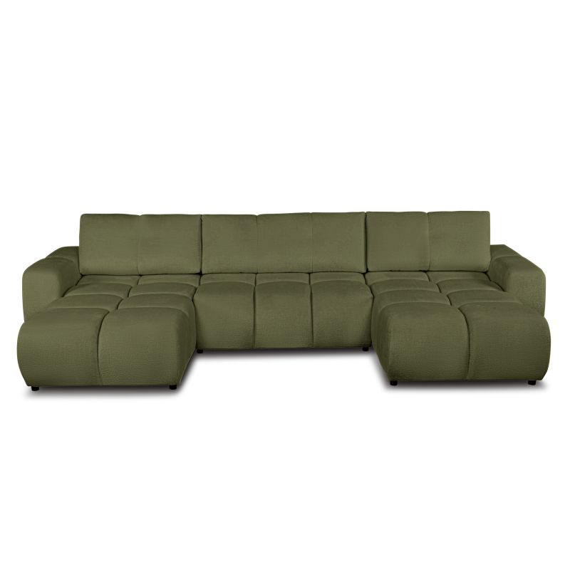 Canapé panoramique convertible SORELLA 6 places tissu chenille vert kaki