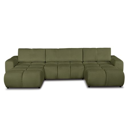 Canapé panoramique convertible SORELLA 6 places tissu chenille vert kaki