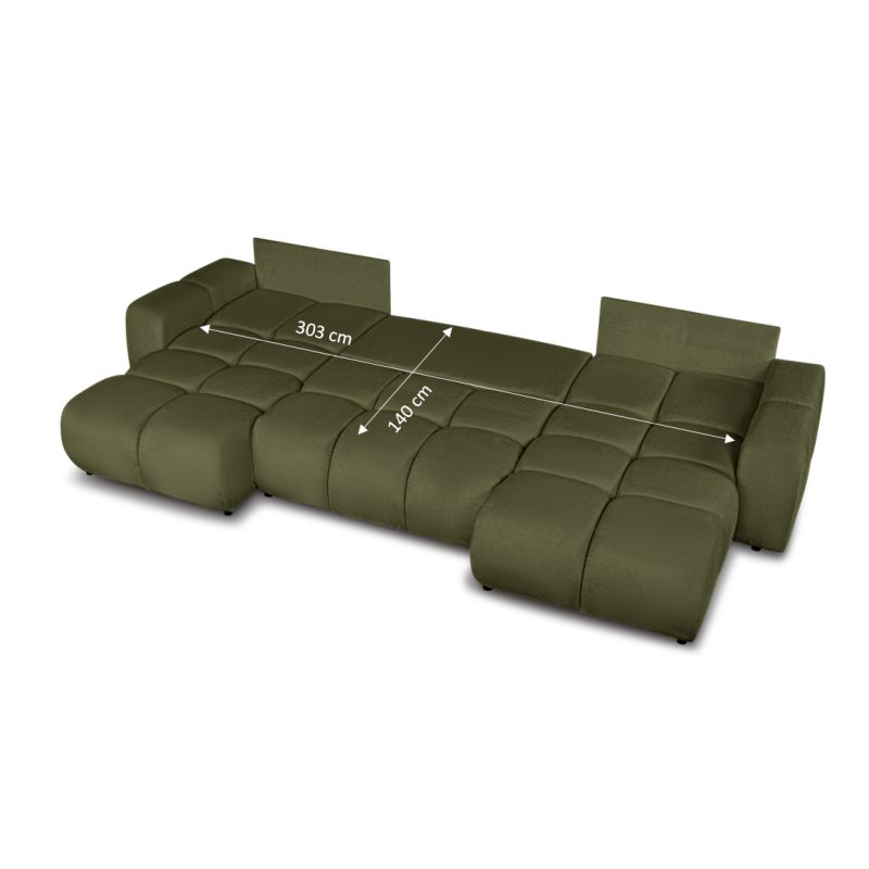 Canapé panoramique convertible SORELLA 6 places tissu chenille vert kaki