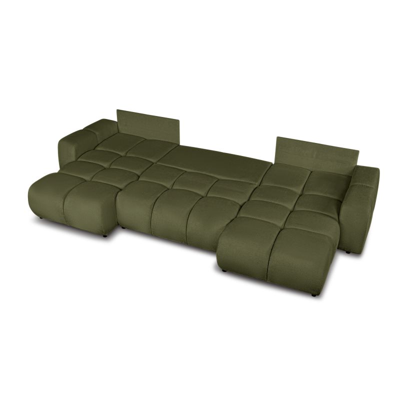 Canapé panoramique convertible SORELLA 6 places tissu chenille vert kaki