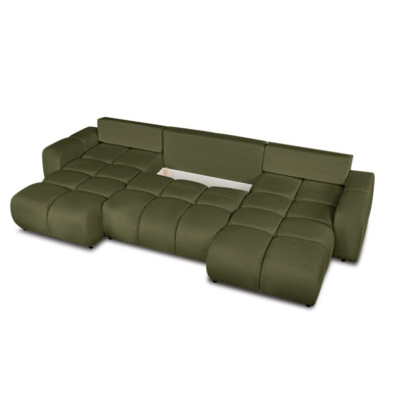 Canapé panoramique convertible SORELLA 6 places tissu chenille vert kaki