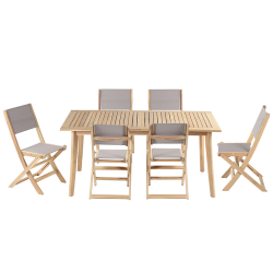 Ensemble table et 6 chaises MOLA 160/220cm bois d'acacia et textilène