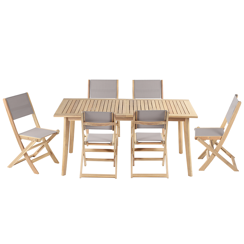 Ensemble table et 6 chaises MOLA 160/220cm bois d'acacia et textilène
