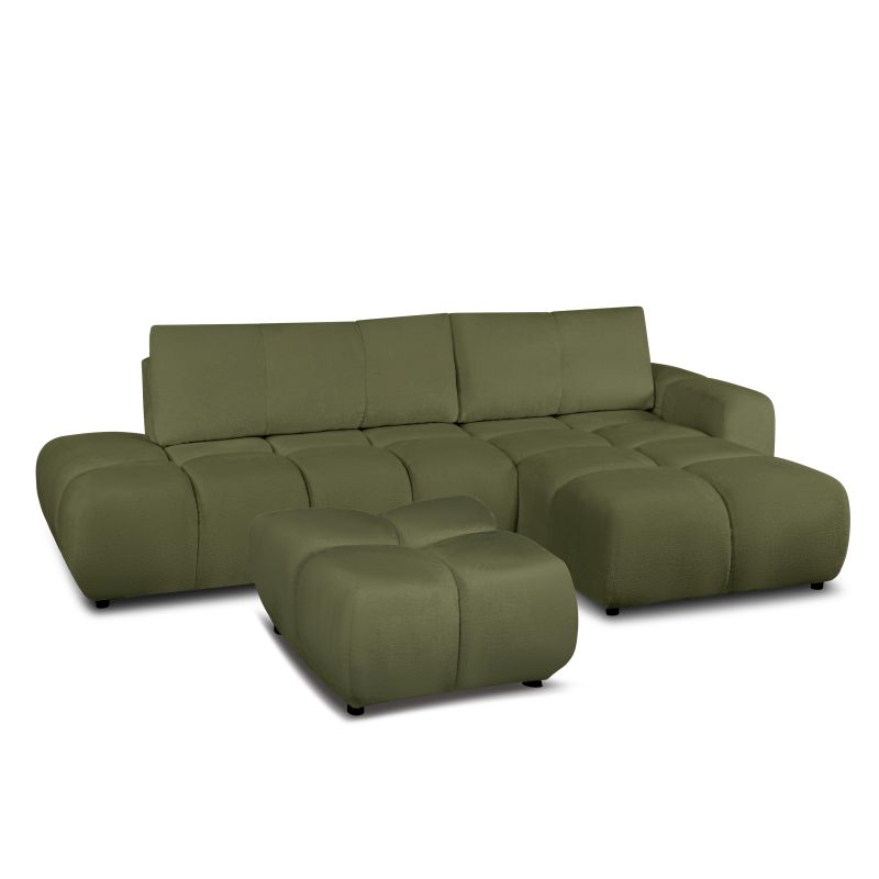 Pouf SORELLA tissu chenille vert kaki