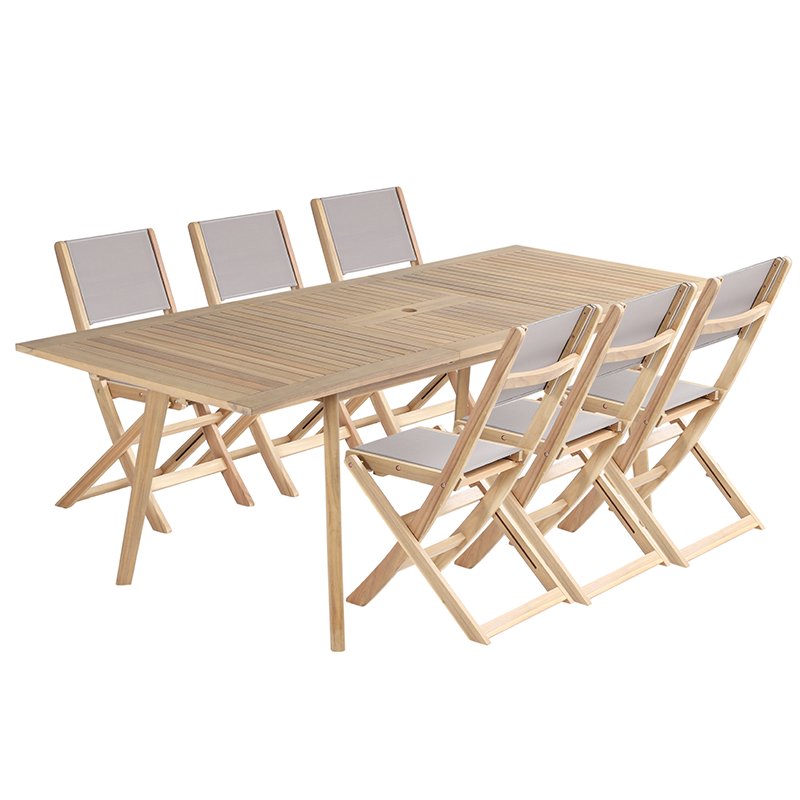 Ensemble table et 6 chaises MOLA 160/220cm bois d'acacia et textilène