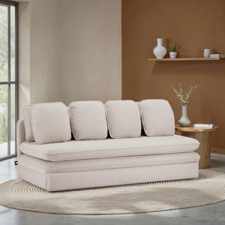 Banquette NOMA tissu bouclette taupe 3 places