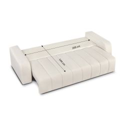 Canapé droit BELEM convertible tissu chenille écru 3 places