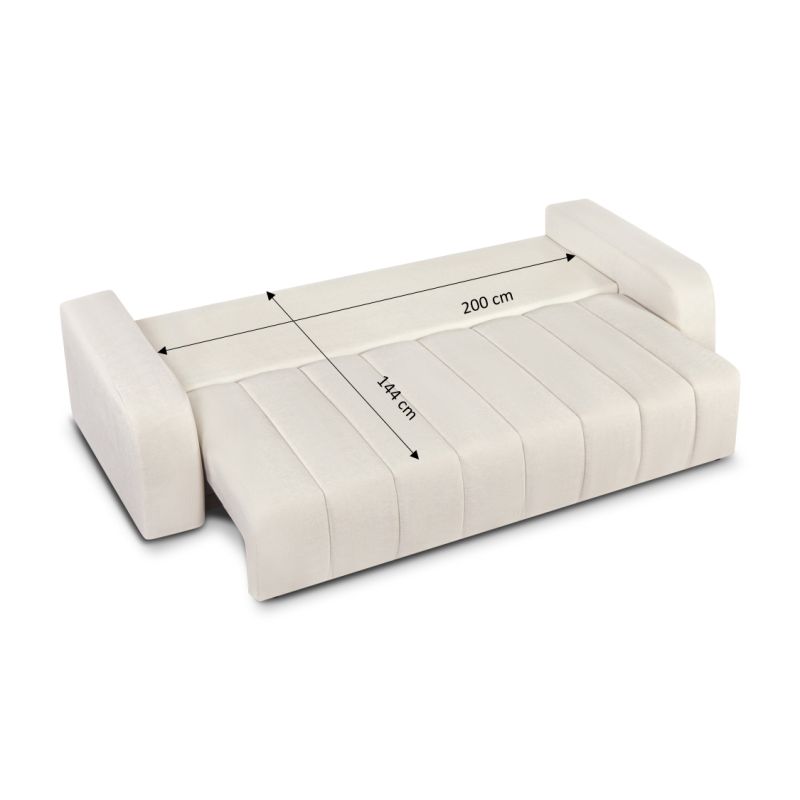 Canapé droit BELEM convertible tissu chenille écru 3 places