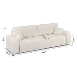 Canapé droit BELEM convertible tissu chenille écru 3 places