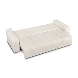 Canapé droit BELEM convertible tissu chenille écru 3 places