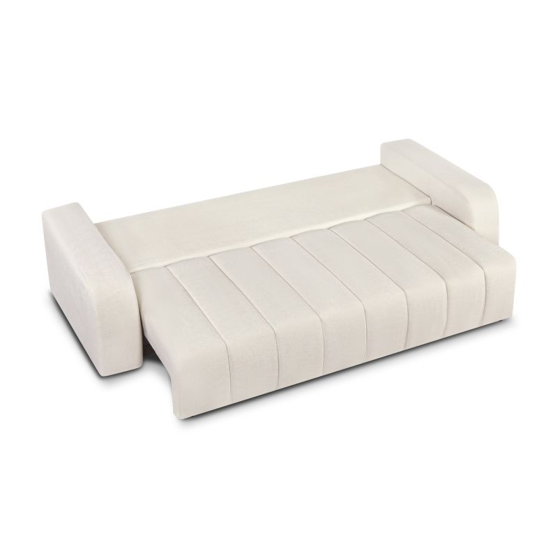 Canapé droit BELEM convertible tissu chenille écru 3 places