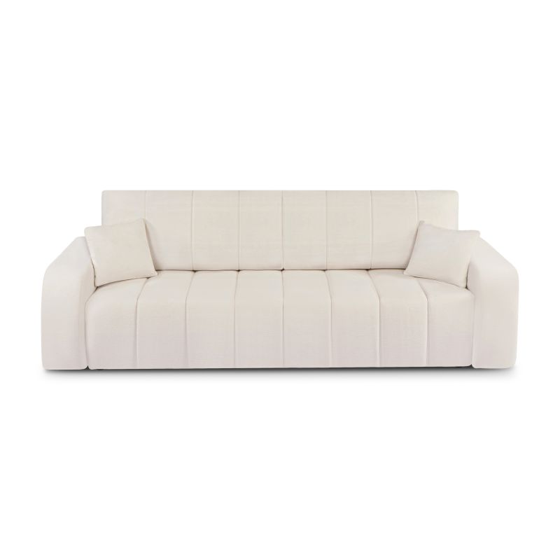 Canapé droit BELEM convertible tissu chenille écru 3 places