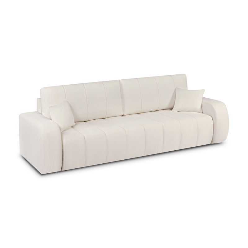 Canapé droit BELEM convertible tissu chenille écru 3 places