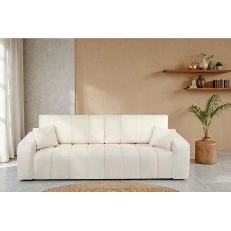 Canapé droit BELEM convertible tissu chenille écru 3 places