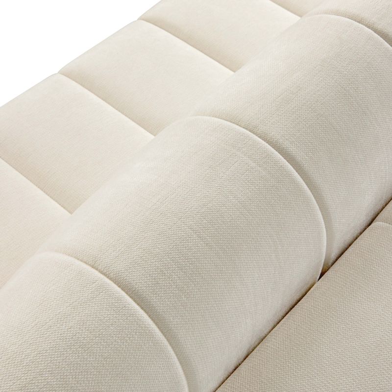 Canapé droit BELEM convertible tissu chenille écru 3 places