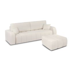 Canapé droit BELEM convertible tissu chenille écru 3 places
