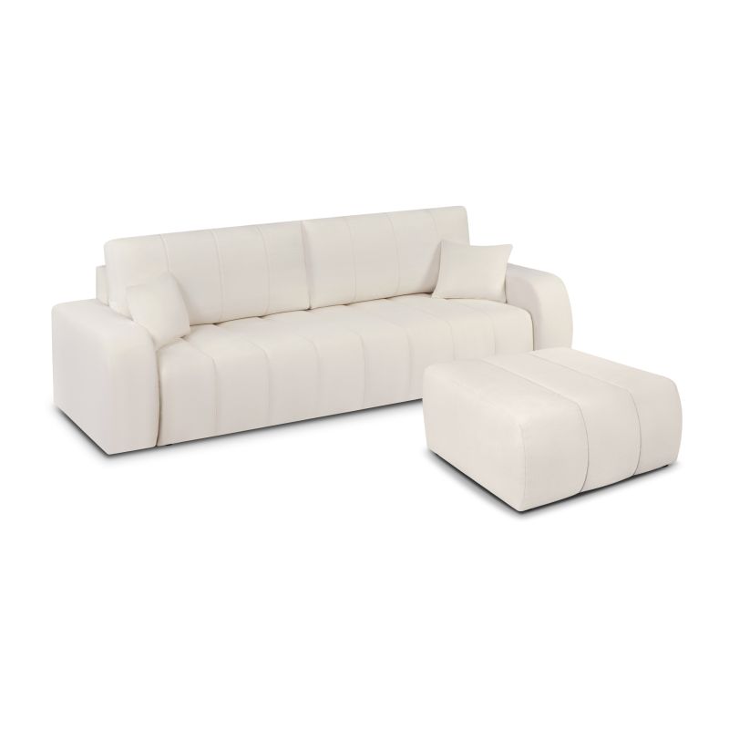 Canapé droit BELEM convertible tissu chenille écru 3 places