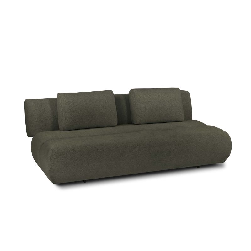 Canapé droit PIO convertible tissu bouclette vert kaki 3 places