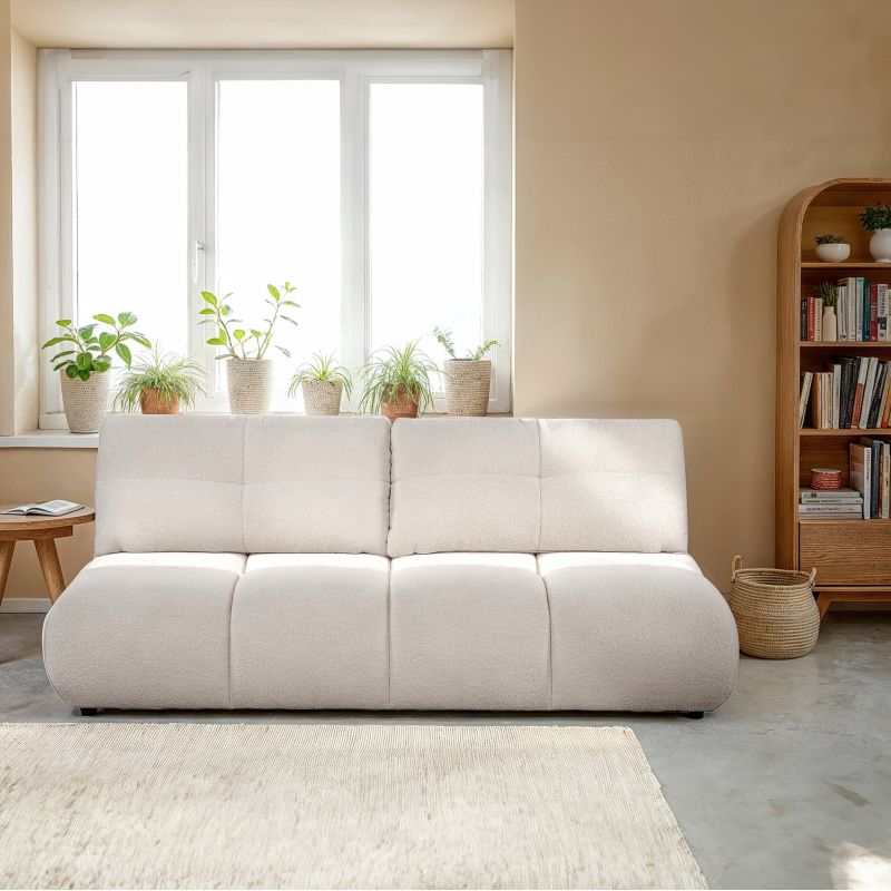 Canapé droit TASCA convertible tissu bouclette grège 3 places